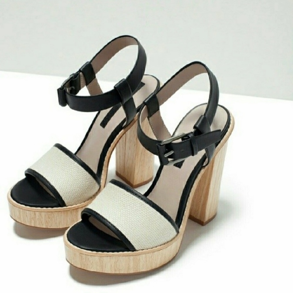 ZARA | NWT Black & Cream Platform Heels